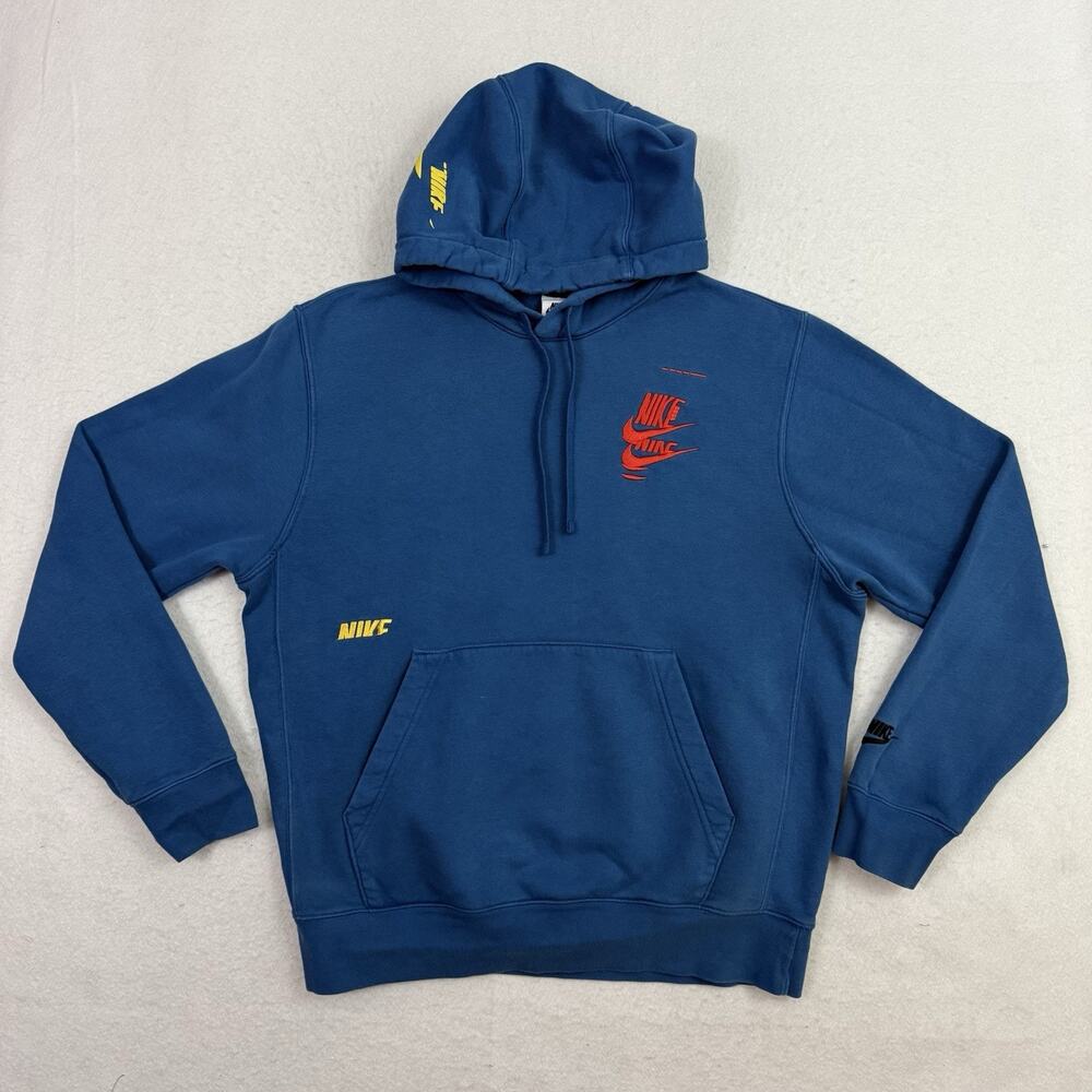 Nike Hoodie Mens Medium Blue Repeat Logo Pullover Sweatshirt Multi Swoosh - Picture 3 of 11